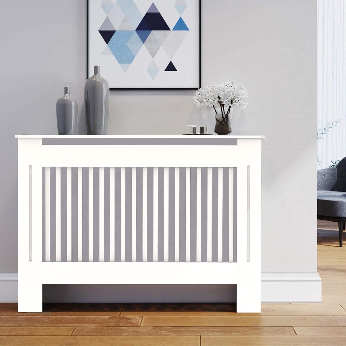 Radiator Cover Houten Kast: Externe 92cm Hoogte Wit Medium Kachel Covers Interne Hoogten 90cm of 91cm Verticale Lamellen Moderne Hoge Radiatoren Plank Dikker MDF Houten Keuken Slaapkamer Kast