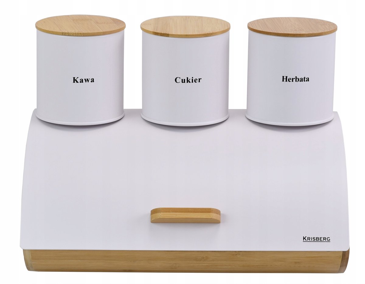 Chlebak & 3 Opslagpotten Staal Mat Wit COSMIC - Vers Brood & Koffie