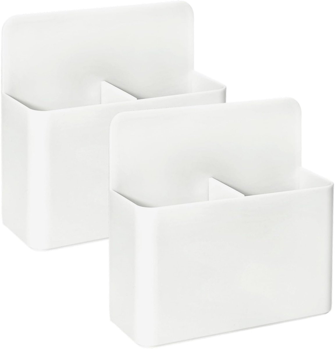 Magnetische Pennenhouder - Whiteboard Organizer - Magneet Opbergbakje - Verstelbare Indeling met 2 Vakken - Voor Whiteboard, Koelkast en Metalen Oppervlakken - Wit - 2 Stuks