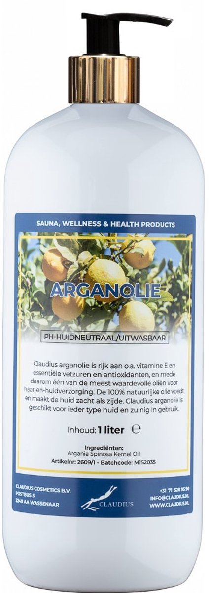 Arganolie 1 liter met gouden pomp - 100% natuurlijk - biologisch en koud geperst