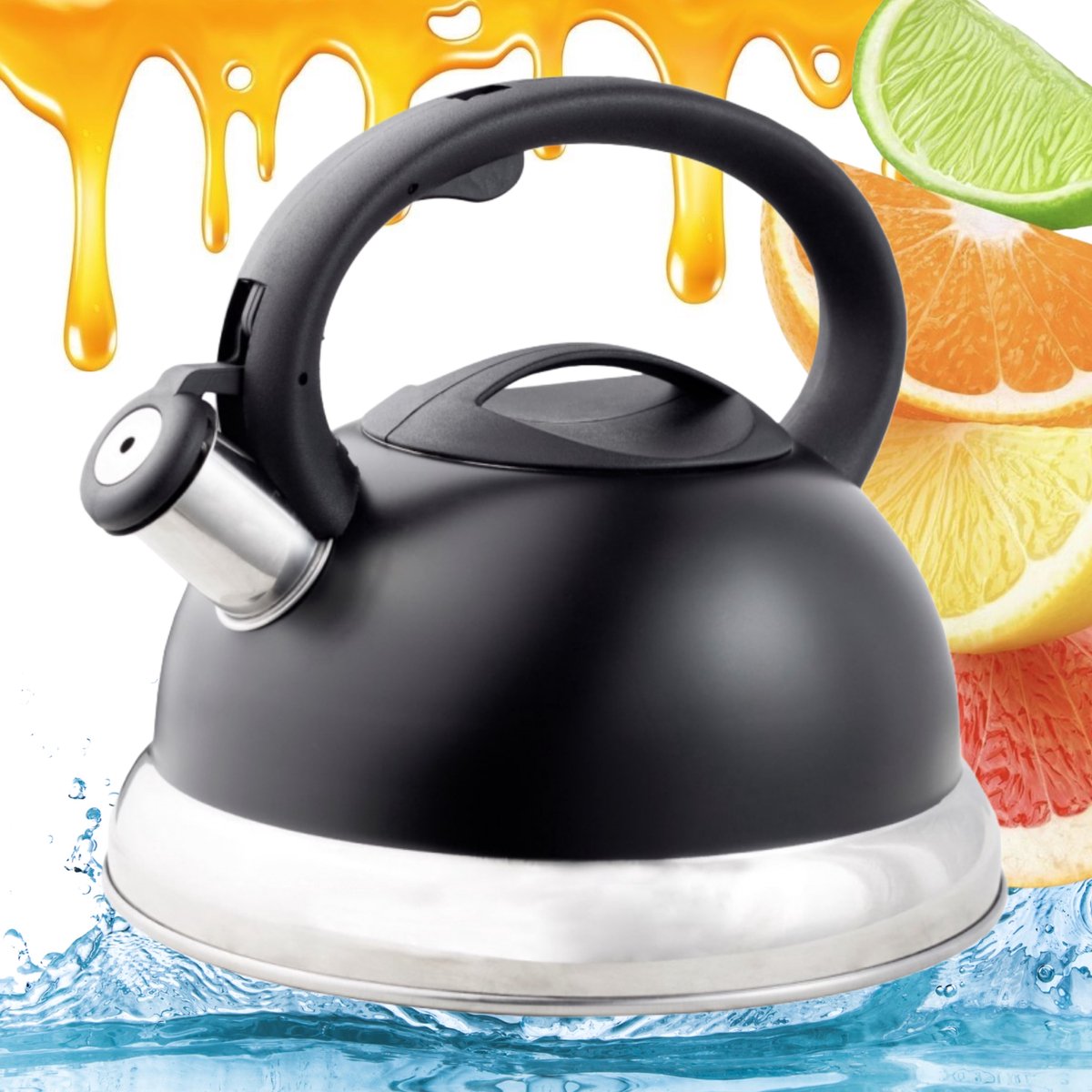 Koko Olaf 3L RVS Waterkoker met Fluitje - Zwart Mat