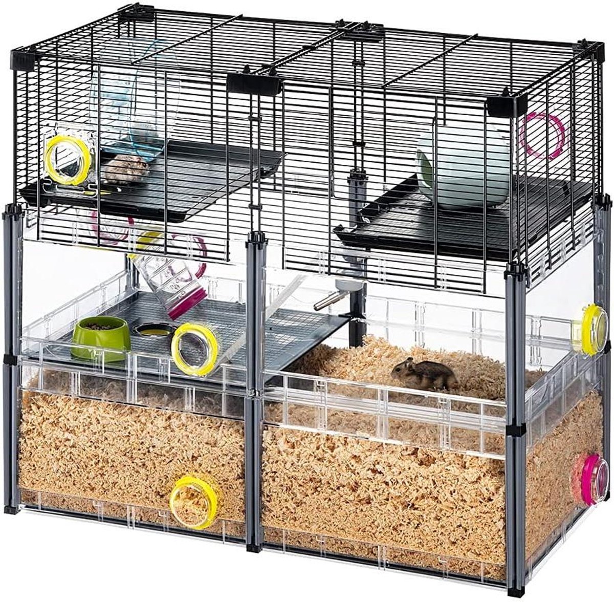 Grote hamsterkooi - Knaagdierverblijf - Huisdier Huisvesting - Modulair Ontwerp - 725 x 375 xh 62 CM - Zwart