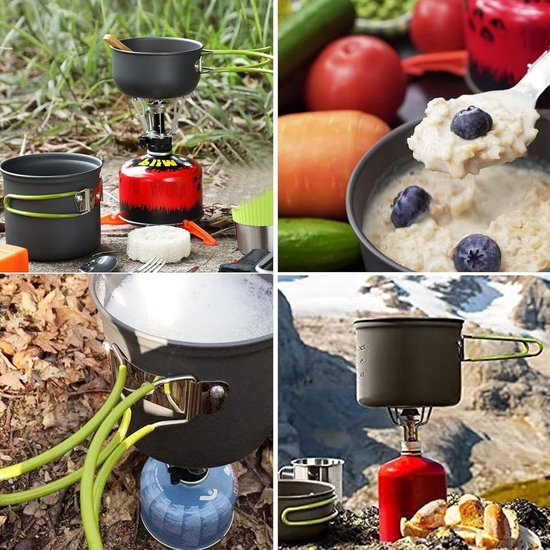 Kampeer Kookset - Buiten Kookgerei - Outdoor Koken - Inclusief Gasfornuis - 9 Delig - Grijs — afbeelding 2