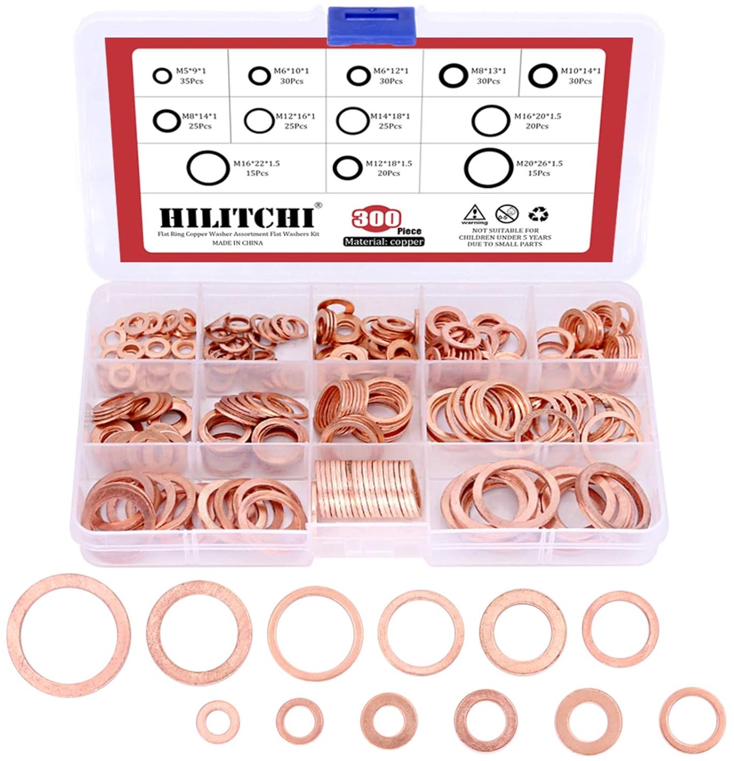 Top Quality Copper Washing Machine, Hilitchi 300-Pcs Flat Ring Copper Washers Assortment Kit - 12 Size - ShopVlot