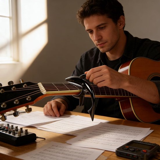 Shark Gitaar Capo Voor Akoestische en Elektrische Gitaar, Bas, Ukelele - Eenvoudig Te Bedienen Professionele Accessoire - Duurzame Antislip Legering (Zwart) — afbeelding 2