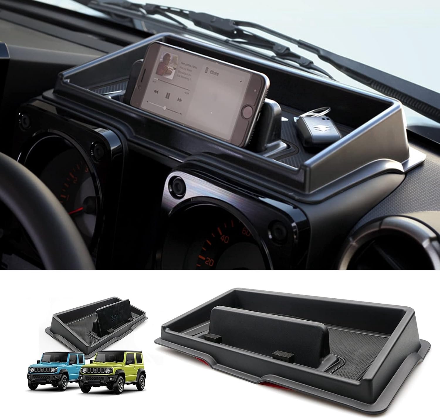 Ruiya Opbergdoos voor middenconsole voor Suzuki Jimny JB64W JB74W 2019-2025 2026, middenconsole mobiele telefoonhouder instrumentenpaneel telefoonhouder navigatie planken organizer dienblad Jimny