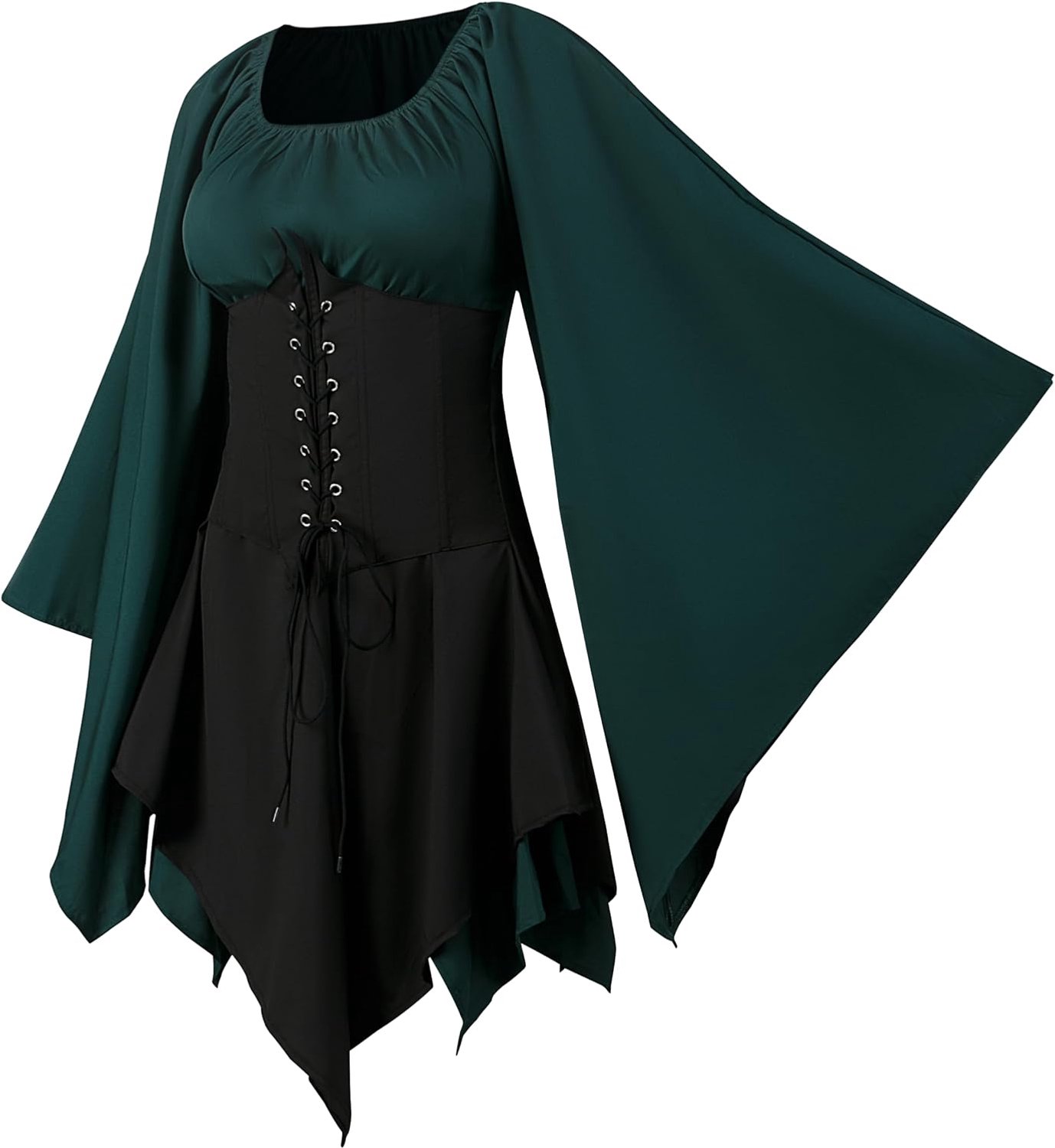 Renaissancekostuum, voor dames, middeleeuwse jurk, trompetmouwen, gothic, maxi-jurk, carnaval, Halloween, feestjes