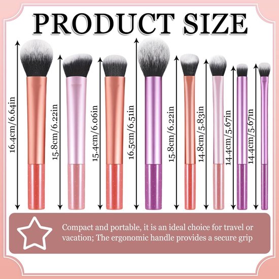 8 stuks make-upkwastenset voor oogschaduw, highlights en contouren, 16,4 cm, ideaal voor dagelijkse make-up en reizen — afbeelding 2