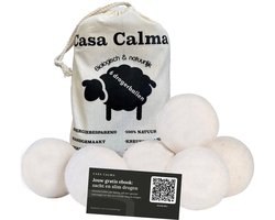 Casa Calma® Drogerballen van Schapenwol - 6 Stuks - Droogballen voor de Wasdroger - Wasverzachter Alternatief - Dryer Balls met Katoenen Zakje - Energie Besparen - incl. Gratis Ebook