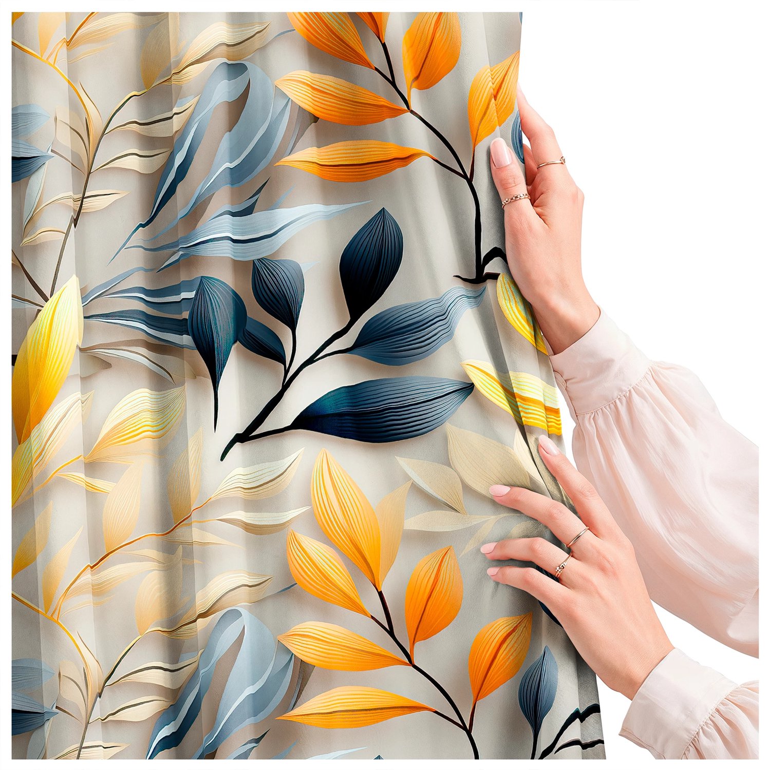 Kant-en-klaar Gordijn met Plissintape 140x240 cm, Boho Bladmotief