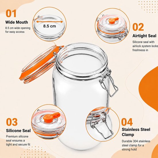 2 stuks fermentatieglazen, 2 liter, fermentatieglas met gistingsglas en gewicht voor zuurkool, kimchi, augurken en kombucha, 2 stuks — afbeelding 4