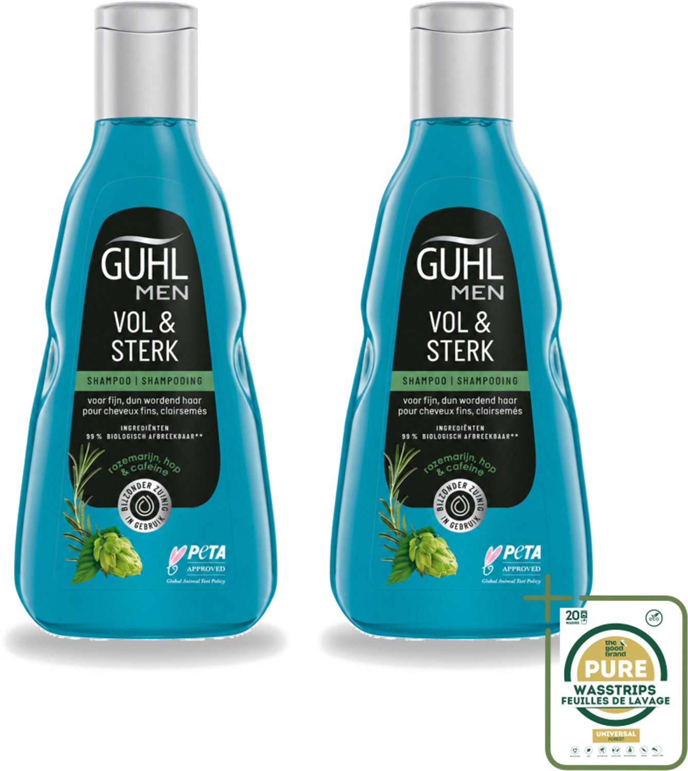 2 x Guhl - Shampoo - Men Vol & Sterk - 250 ml - Wasstrips - Mannen Haar - Krachtig Haar - Volume Haar - Sterk Haar - Fijn Haar