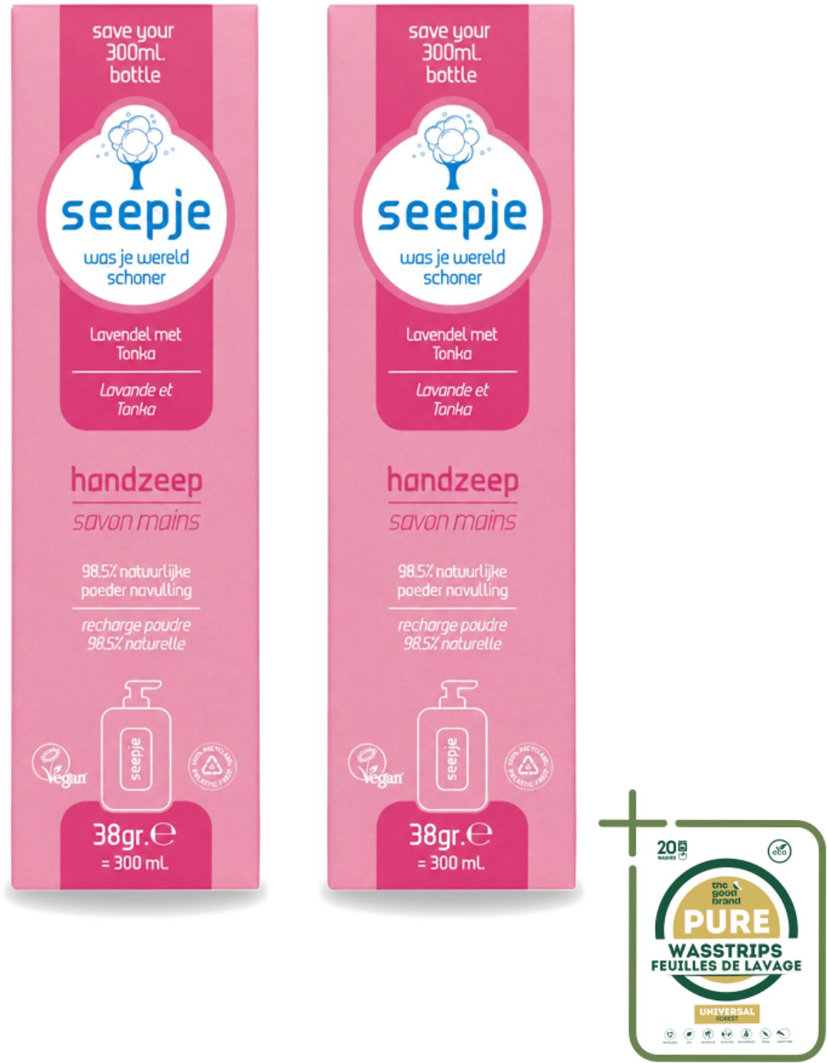 2 x Seepje - Handzeep - Rijke Geur en Hydratatie - Lavendel met Tonka - Navulverpakking - 38 g - Wasstrips - Handzeep - Navulverpakking - Handzeep Fles - Handzeep Lavendel - Handzeep Tonka