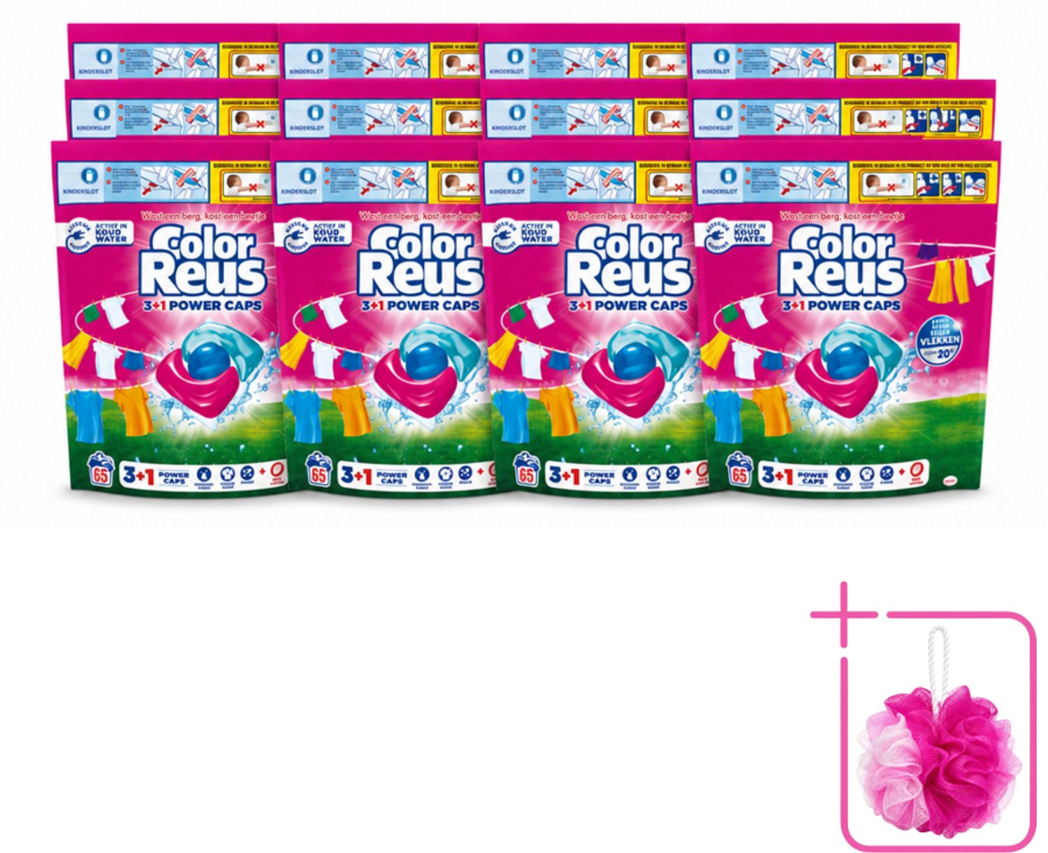 12 x Color Reus - 3+1 Power Caps - Gekleurde Was - 65 Wasbeurten - Bulkverpakking - Kleurbehoud - Douchemop - Wasresultaten