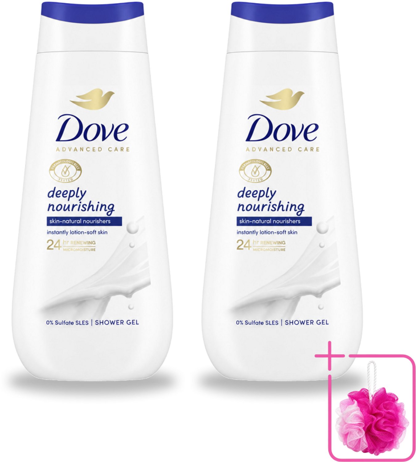 2 x Dove Douchecrème - Deeply Nourishing - 225 ml - Bulkverpakking - Douchegel - Douchemop - Voeding
