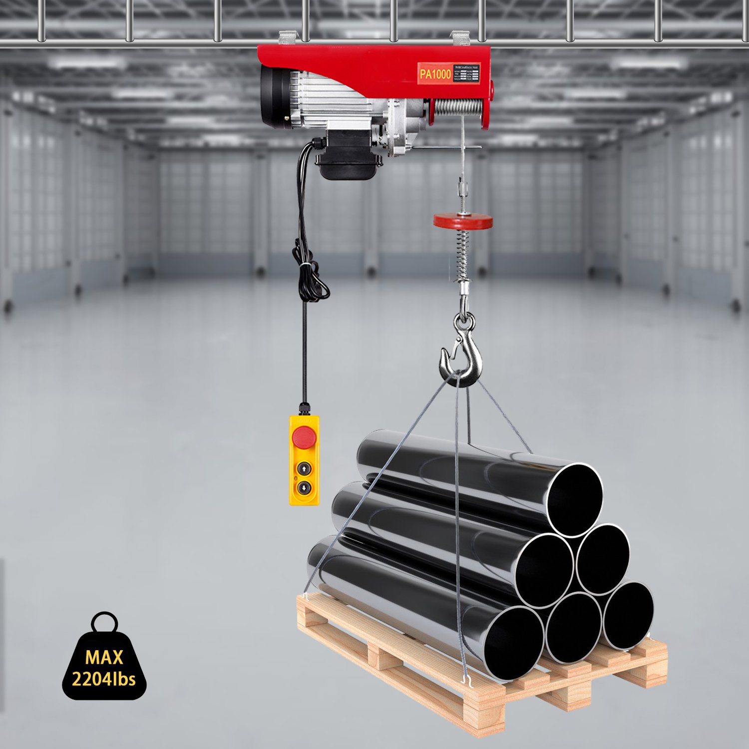Elektrische Takellier Rood - 800 Kg Laadvermogen - 1600 W Vermogen - IJzer En Aluminium - Voor Zware Lasten Verplaatsen