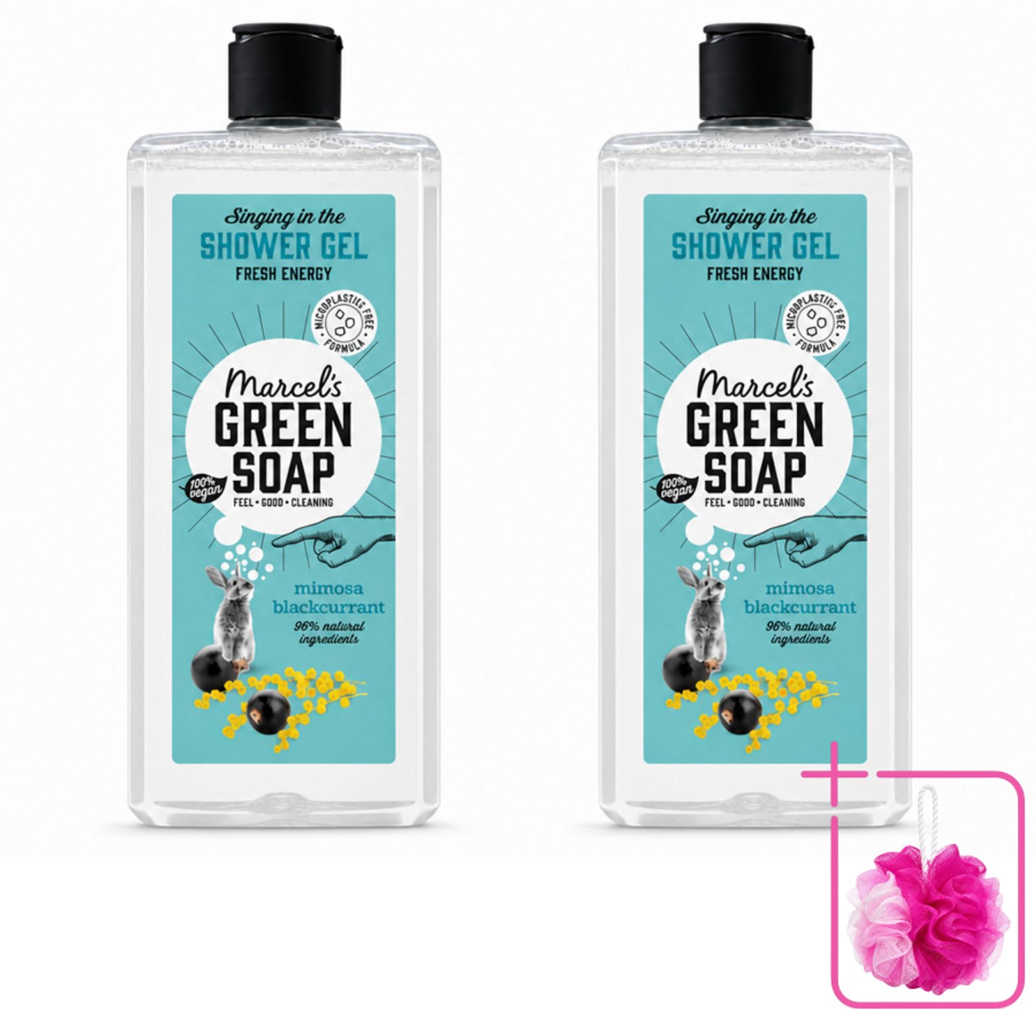 2 x Marcel's Green Soap - Douchegel - Mimosa & Zwarte Bes - Verzorgend & zacht - 300 ml - Bulkverpakking - Douchegel - Douchemop - Natuurlijke douchegel