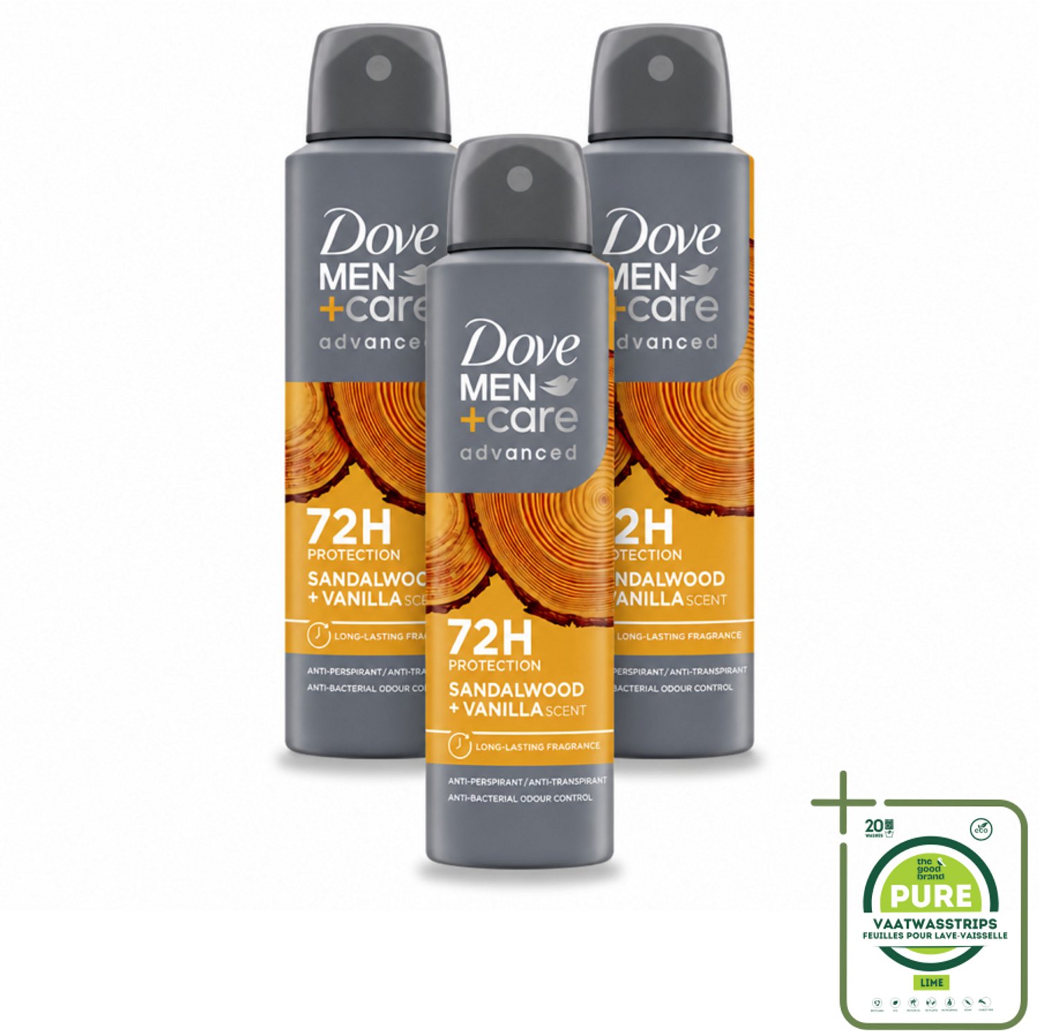 3 x Dove – Deodorant Spray – Men+Care Sandalwood & Vanilla – 150 ml - Grootverpakking - Anti-transpirant Spray - Deodorant Spray - Zweetbestrijding - Geur Van Sandelhout - Geur Van Vanille