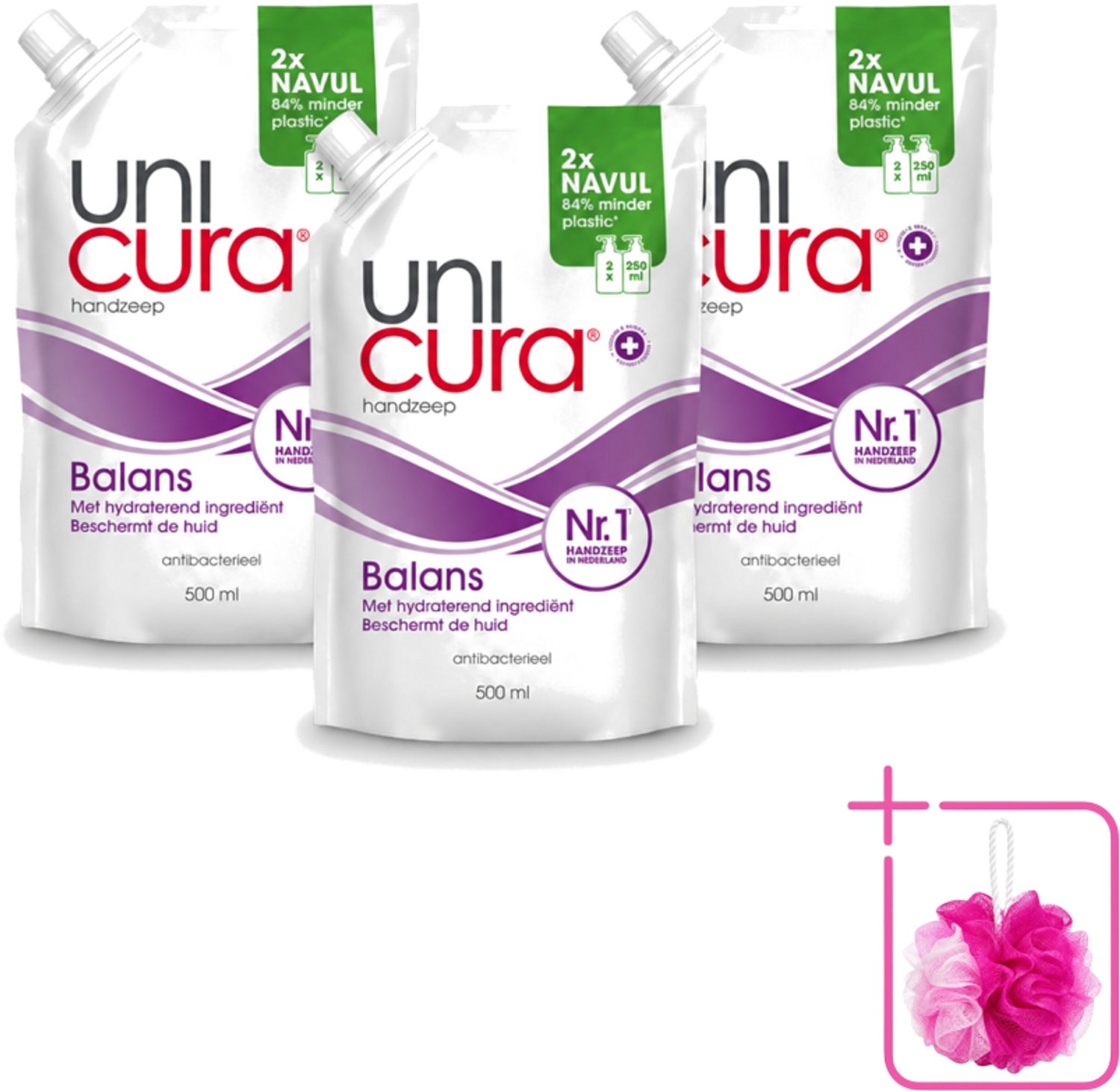 3 x Unicura – Vloeibare Handzeep Navulling – Balans – 500 ml - Bulkverpakking - Handzeep - Douchemop - Antibacterieel