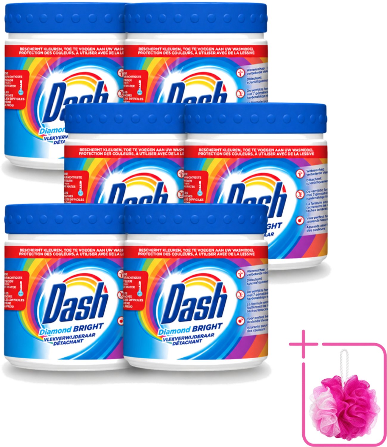 6 x Dash – Vlekverwijderaar – Diamond Bright Kleur – 500 g - Bulkverpakking - Waspoeder - Douchemop - Vlekverwijderaar