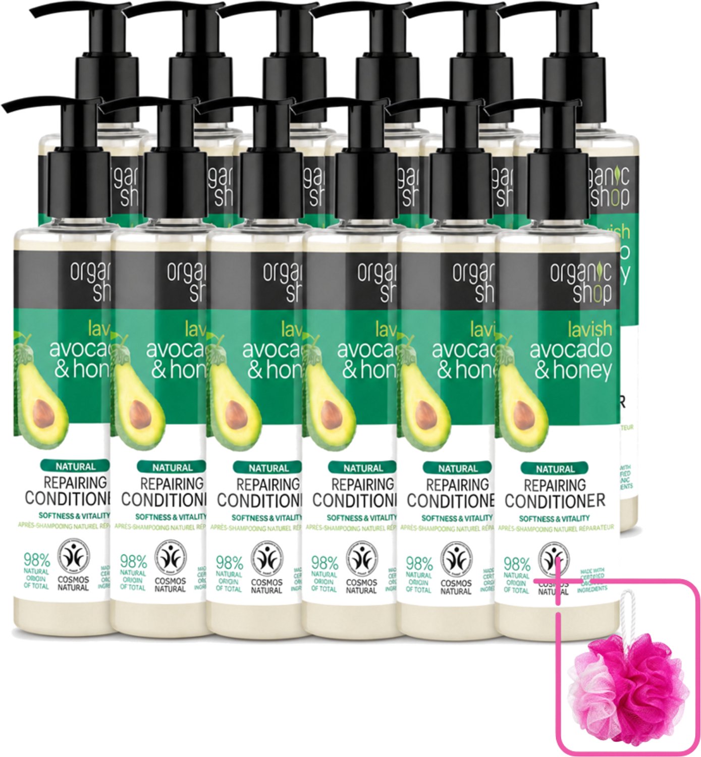 12 x Organic Shop - Natural Repairing Conditioner - Avocado & Honey - 280 ml - Bulkverpakking - Herstel haar - Douchemop - Natuurlijke conditioner