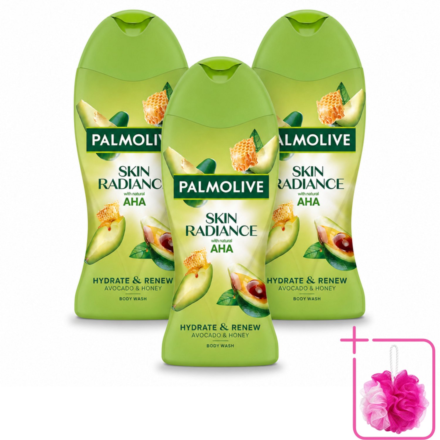 3 x Palmolive – Douchegel – Skin Radiance Avocado Honey – 250 ml - Bulkverpakking - Douchegel - Douchemop - Exfoliatie