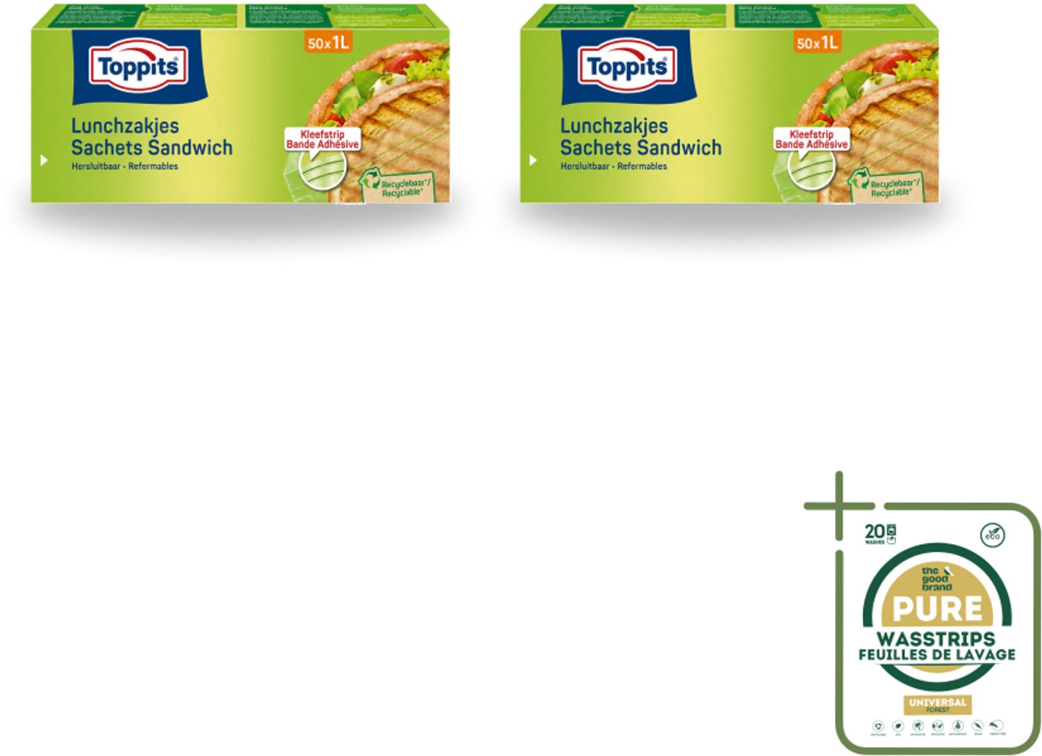 2 x Toppits – Lunchzakjes – Hersluitbaar – 1 Liter – 50 Zakjes - Wasstrips - Sandwichzakjes - Lunchzakjes - Versheid - Lekvrij - Hygiëne