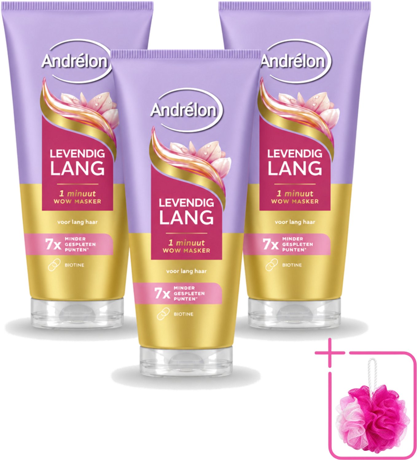 3 x Andrélon – Haarmasker WOW – Levendig Lang – 180 ml - Bulkverpakking - Haarmasker - Douchemop - Lang haar