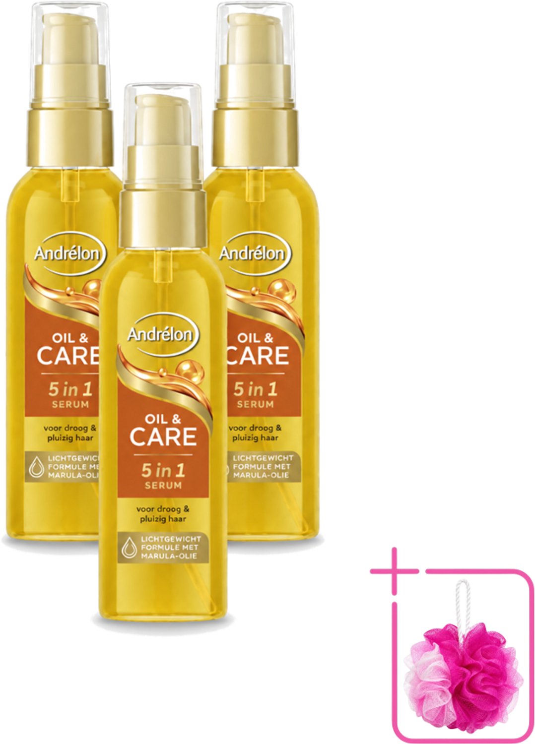 3 x Andrélon – Haarserum – Oil & Care – 75 ml - Bulkverpakking - Haarserum - Douchemop - Pluisvrij haar
