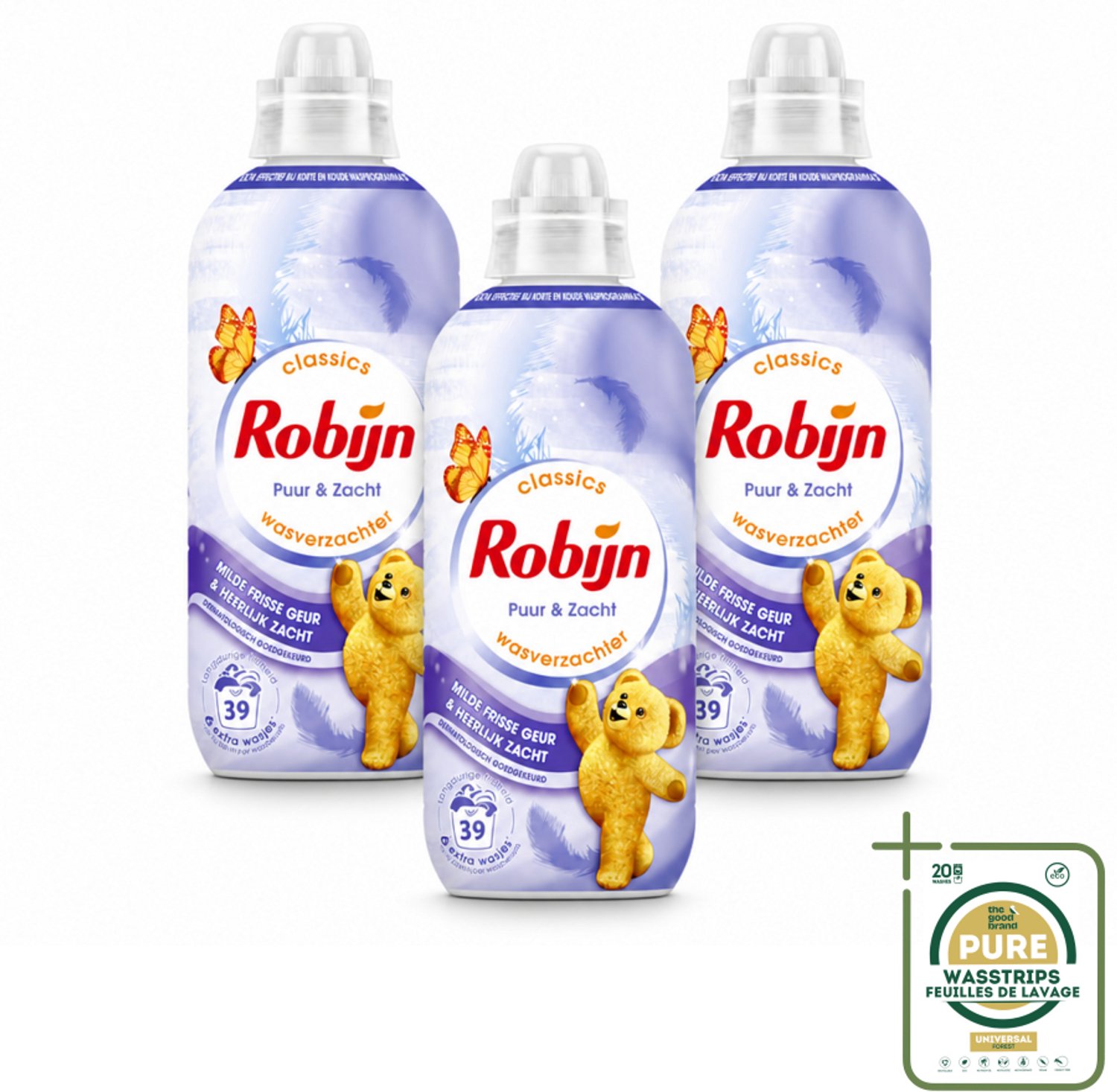 3 x Robijn – Wasverzachter – Puur & Zacht – 780 ml - Wasstrips - Wasverzachter - Wasverzachter Puur En Zacht - Wasverzachter Voor Katoen - Wasverzachter Voor Synthetische Stoffen - Wasverzachter Voor Blends