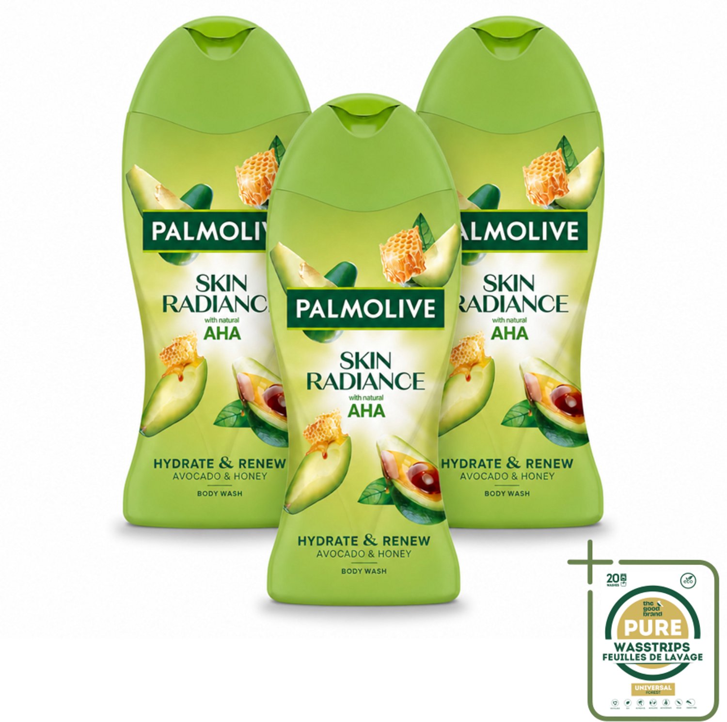 3 x Palmolive – Douchegel – Skin Radiance Avocado Honey – 250 ml - Wasstrips - Douchegel - Exfoliatie - Huidverzorging - Stralende Huid - Avocado