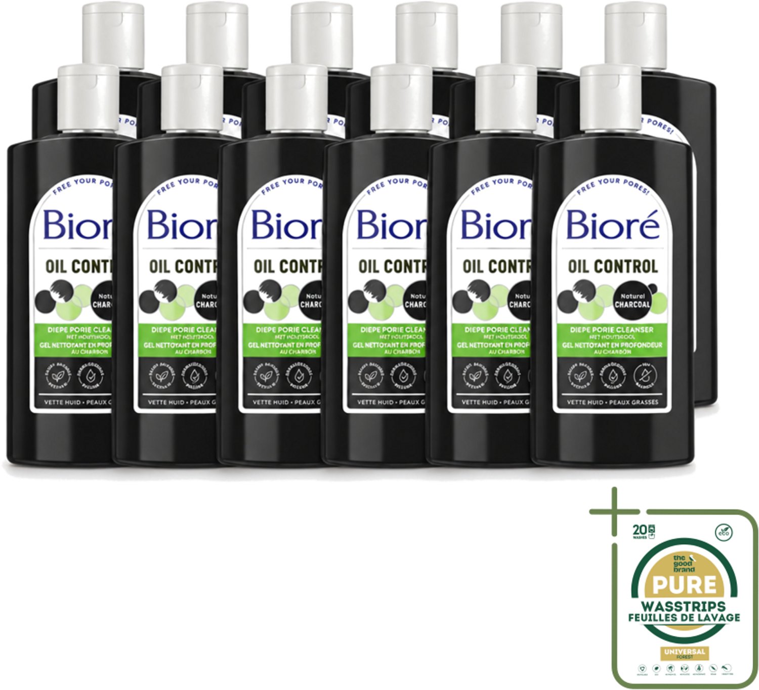 12 x Bioré – Houtskool Reinigingsgel – Gezichtsreiniger – 200 ml - Wasstrips - Gezichtsreiniger - Houtskool - Diepe Reiniging - Poriën Reinigen - Vet Huid