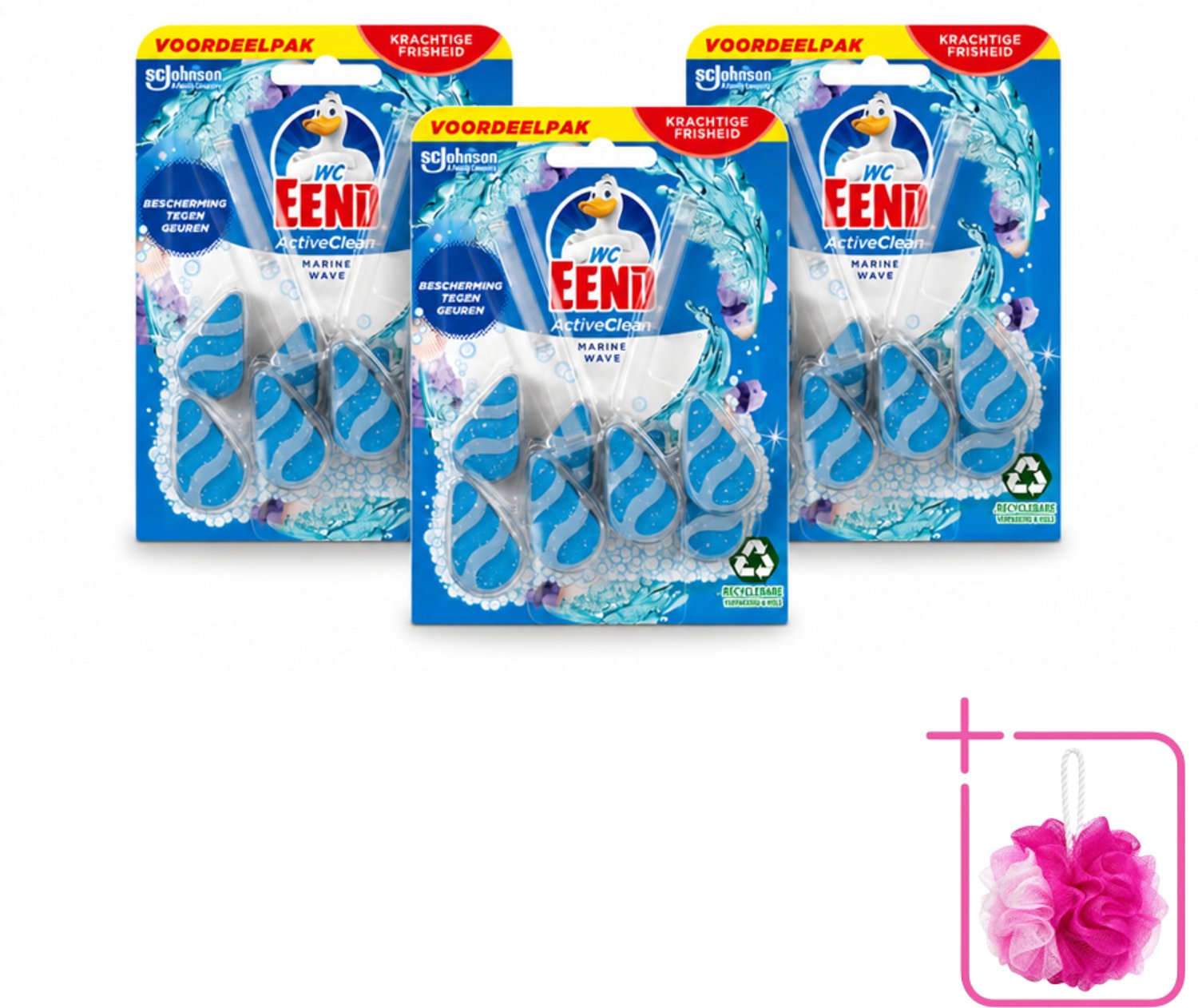 3 x WC Eend - Active Clean Marine - Toiletblok Duopack - Meer Schuim & Frisheid - 2 Toiletblokken - Bulkverpakking - Toiletblok - Douchemop - Reiniging toilet