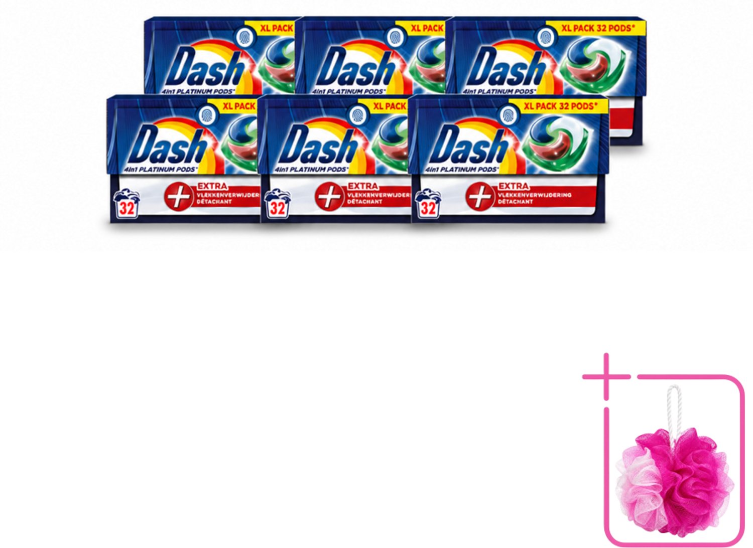 6 x Dash - 4in1 Pods +Extra Vlekkenverwijderaar - Wasmiddelcapsules - Intensieve Reiniging - 32 Wasbeurten - Bulkverpakking - Wasmiddel - Douchemop - Wasbeurt