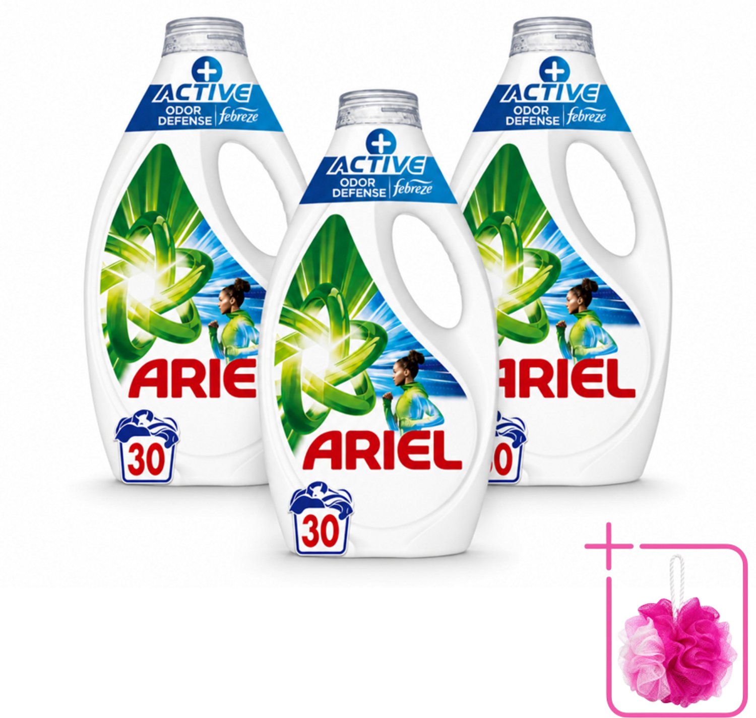 3 x Ariel - Vloeibaar Wasmiddel - +Actieve Odor Defense - 30 Wasbeurten - 1,35 liter - Bulkverpakking - Wasmiddel - Douchemop - Geurverwijdering