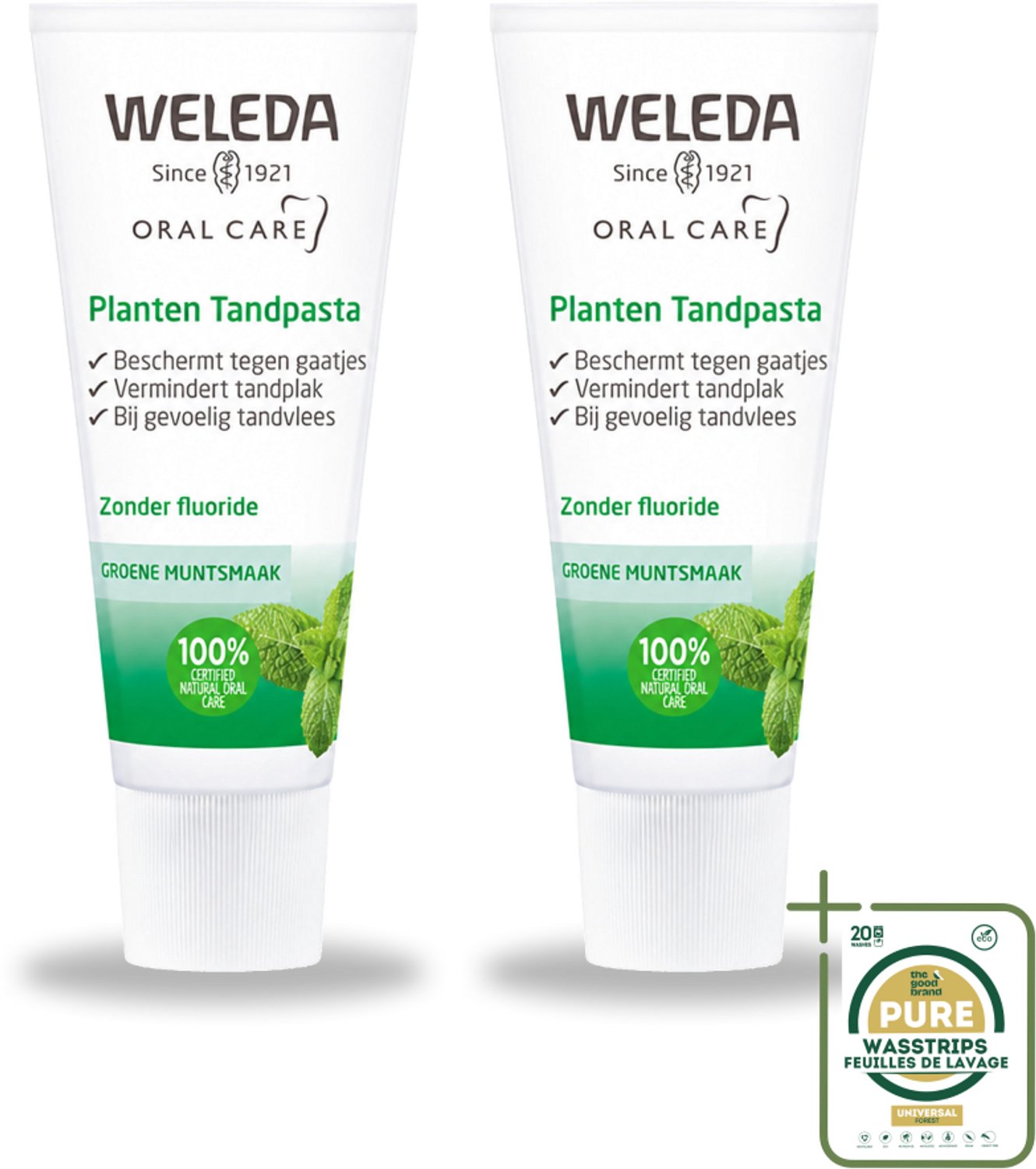 2 x WELEDA - Planten tandpasta - 75 ml - Wasstrips - Natuurlijke Tandpasta - Tandvlees Kalmeren - Tanden Reinigen - Mondverzorging - Plantenextract