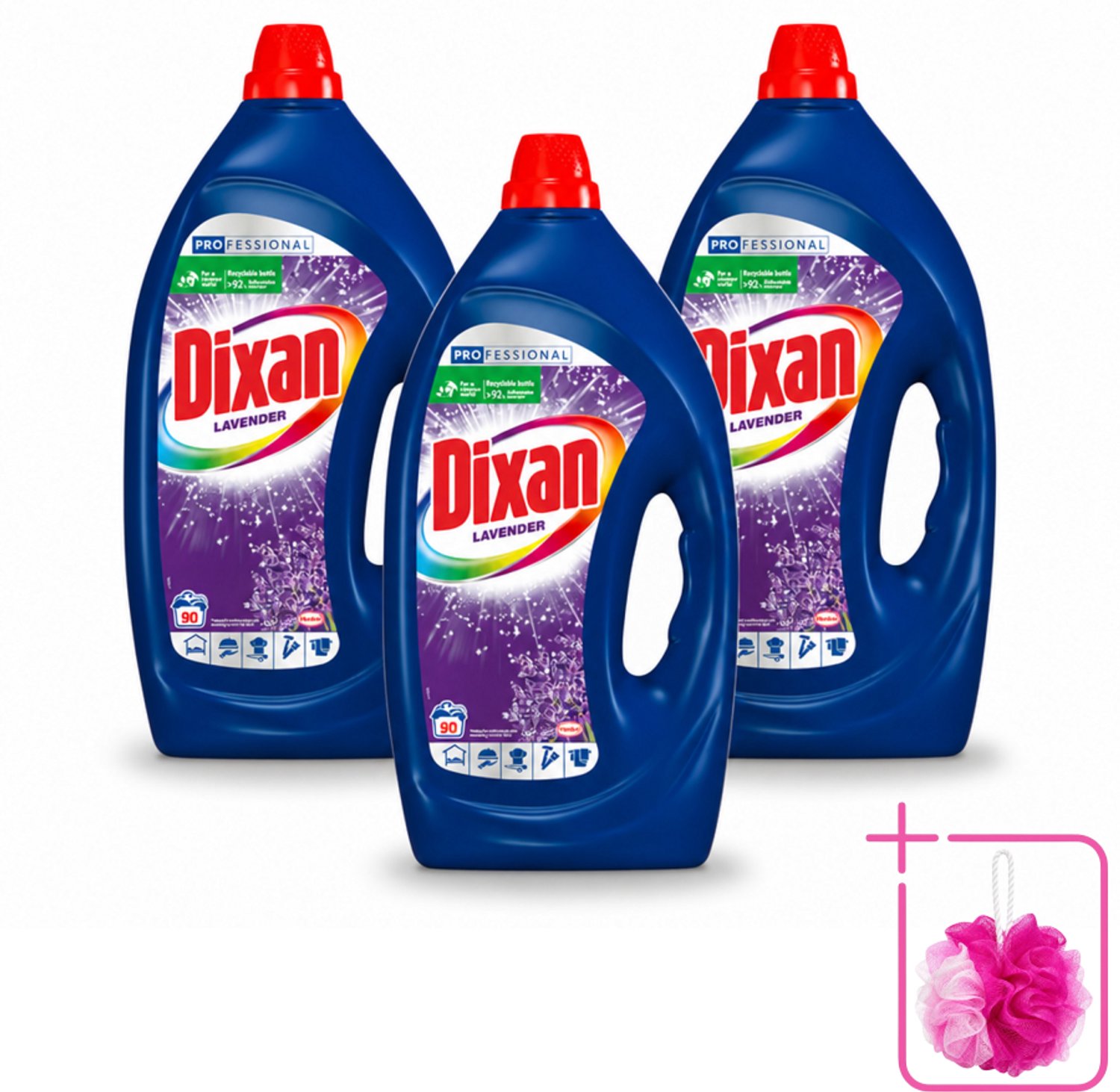 3 x Dixan - Vloeibaar wasmiddel - Fresh Lavender - Professional - 90 wasbeurten - Bulkverpakking - Wasmiddel - Douchemop - Waskracht