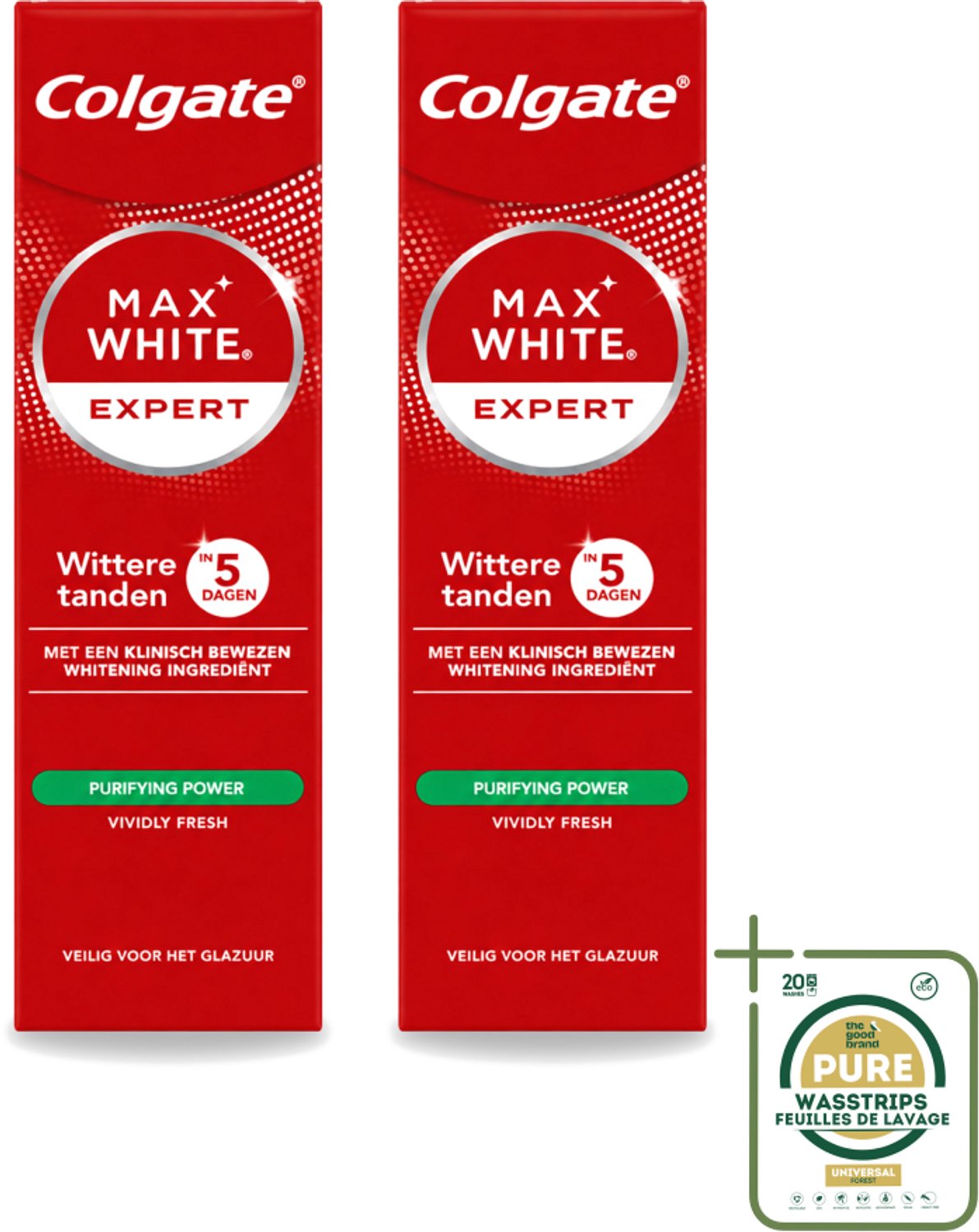 2 x Colgate – Max White Expert Purifying Power – Tandpasta – 75 ml - Wasstrips - Witte Tanden - Tandpasta - Whitening - Waterstofperoxide - Vlekken Verwijderen