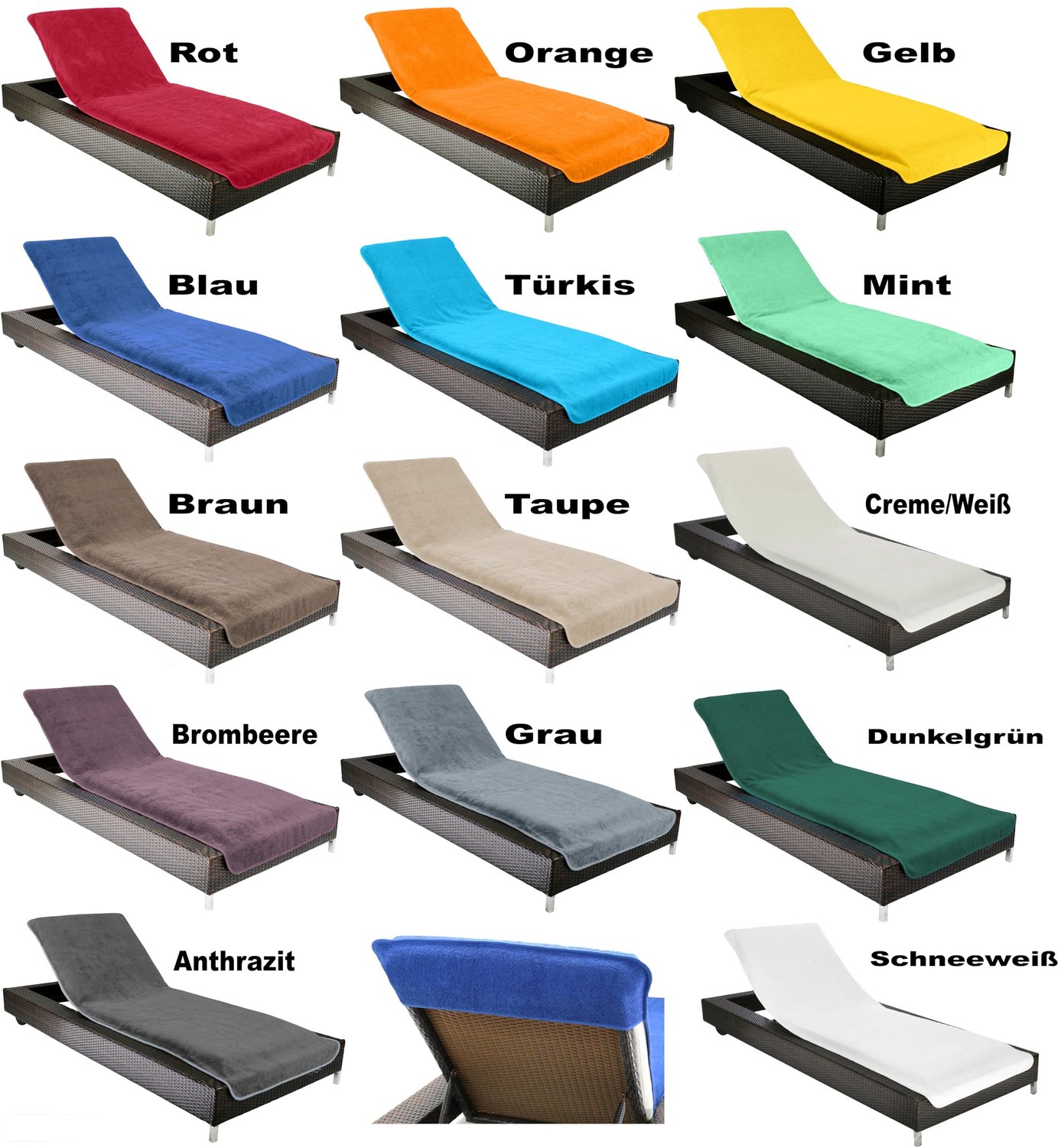 Brandsseller Badstof hoes 75x200 cm – met capuchon voor tuinligstoel – 100% katoen – wasbaar, antislip, Öko-Tex Standard 100 – Bessenpaars