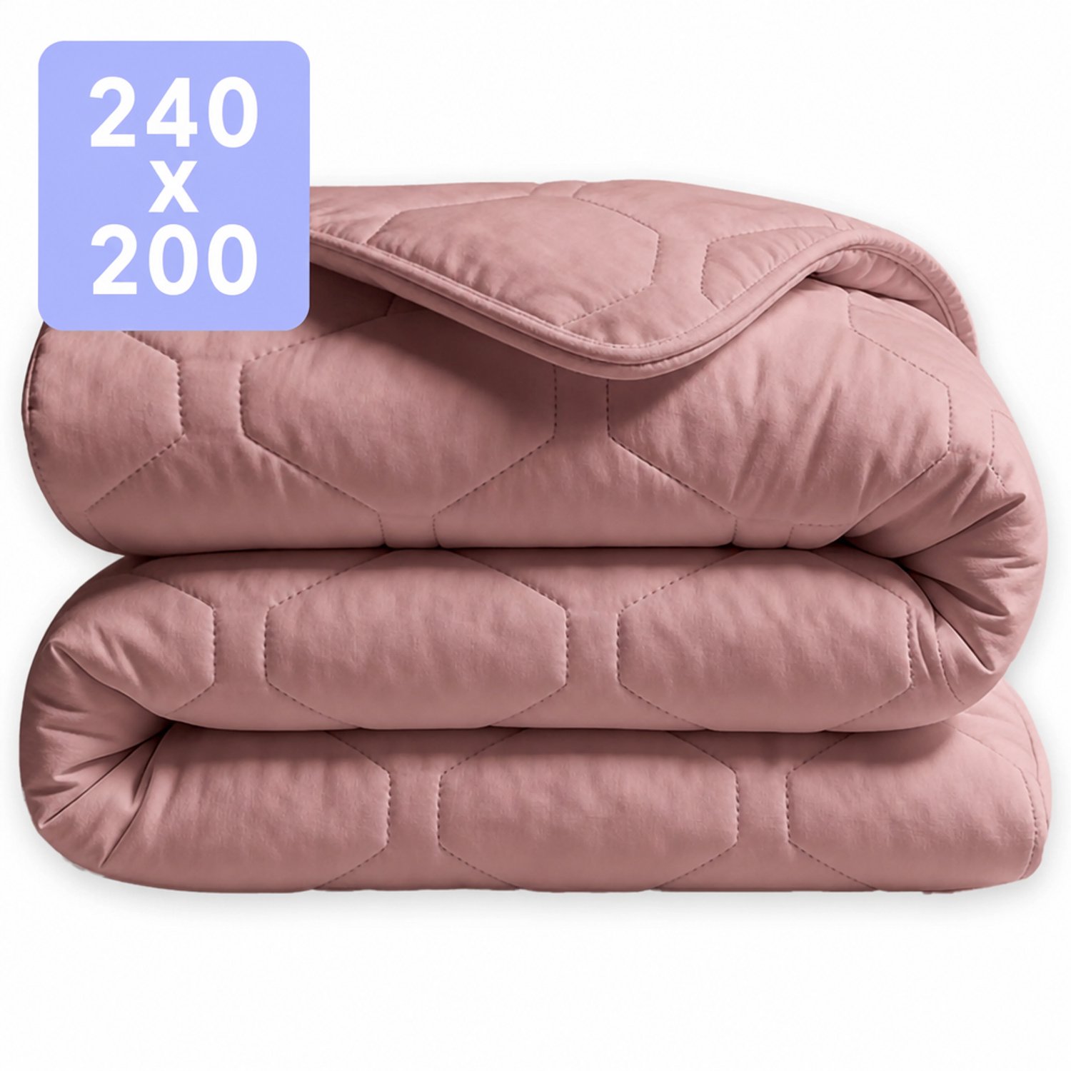 HappyBed Dekbed zonder overtrek 240x200 - Wasbaar Dekbed - Bedrukt dekbed zonder hoes - Hoesloos Dekbed - Lits Jumeaux - Old Pink