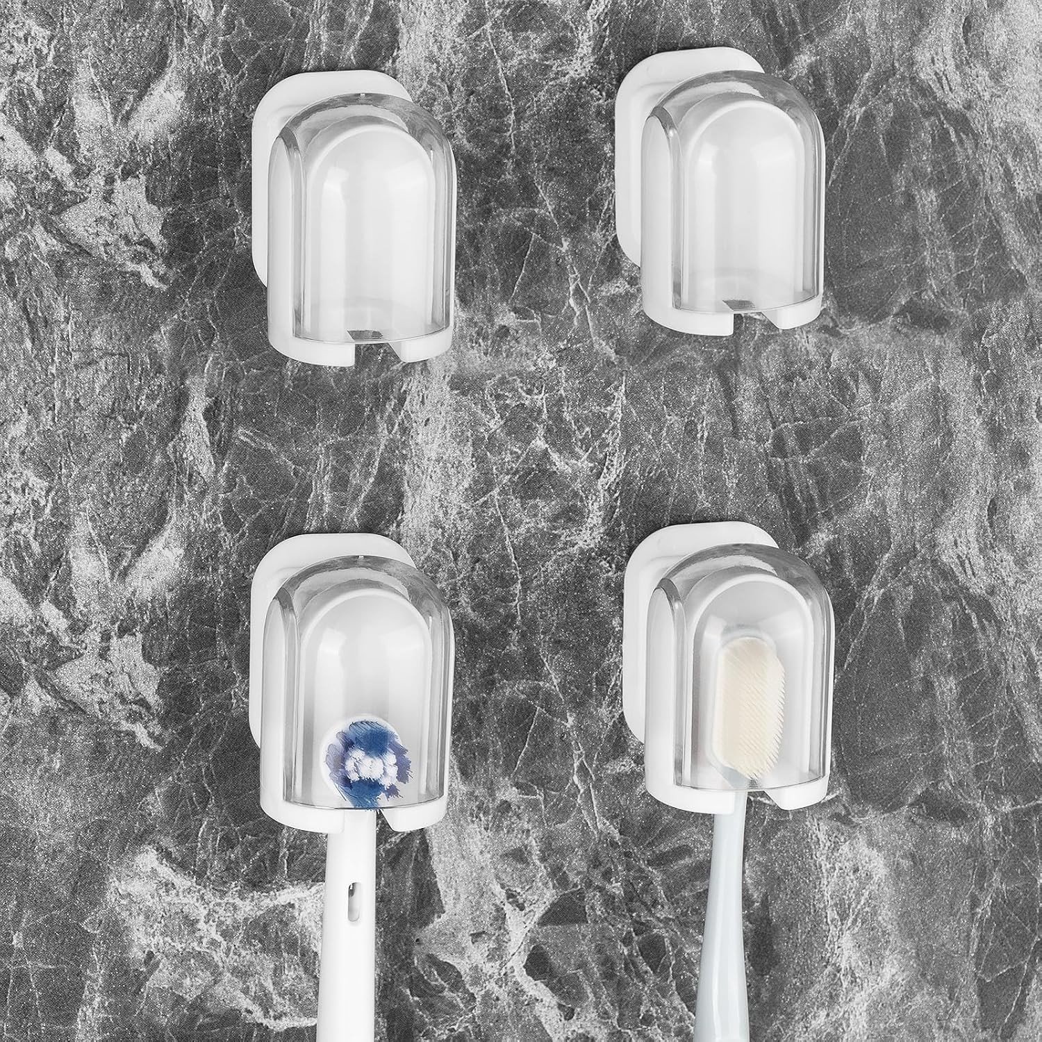 Handige Wandbeugel voor Tandenborstels met Deksel - Zelfklevende Organizer voor Badkamer en Douche, Inclusief Ruimte voor Tandpasta en Tandenborstelopslag