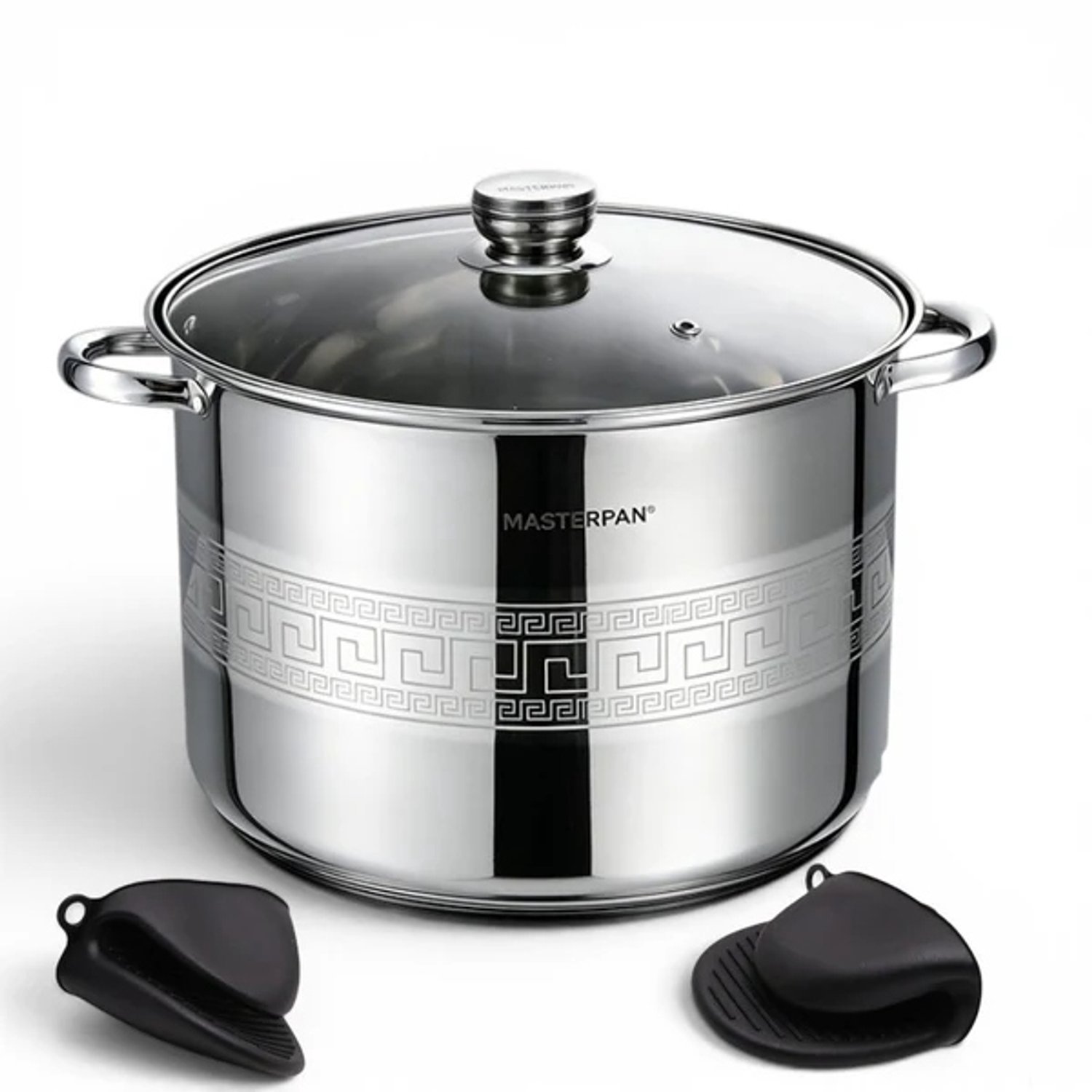 Masterpan RVS Kookpan 22,7L met Deksel en Siliconen Handvatten