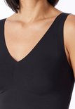 Zwarte tanktop met V-hals.