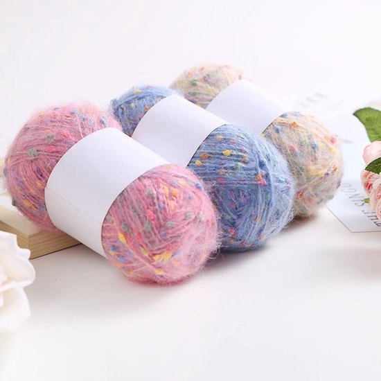 Bobble garen en kleurrijke mohair stijl wolmix garens, zacht haakgaren voor sjaals en truien, (2 rollen, matcha groen) — afbeelding 4