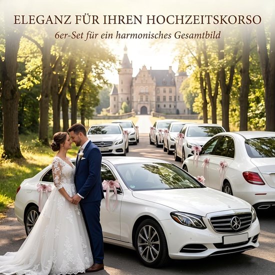 2 stuks autostrikken met zijden bloemen, bruiloftsstrikken, satijnen lint, bruiloft, autosieraden, bruiloftsauto, strikken, bruiloftsdecoratie voor bruidsauto, bruiloftsfeest, zwart/wit — afbeelding 5