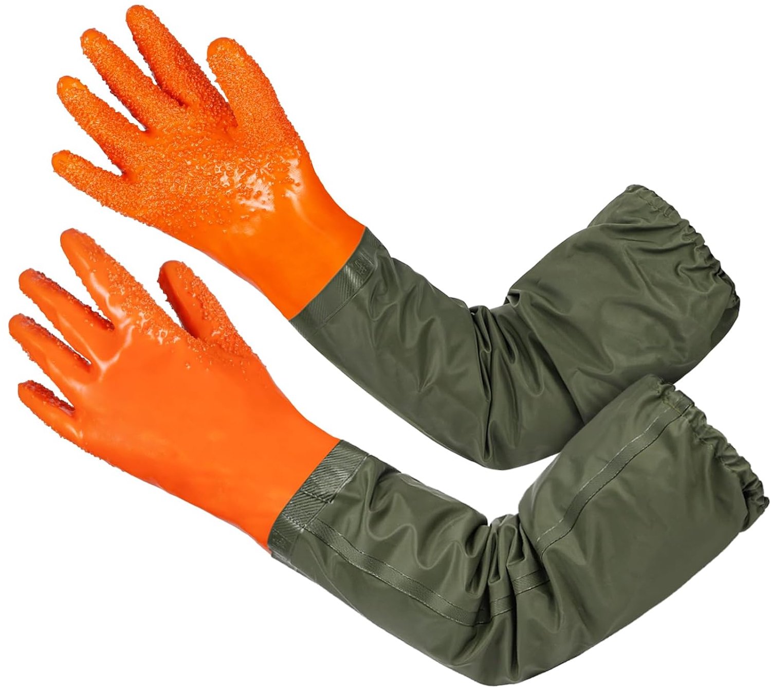 Vijverhandschoenen 70 cm - oranje - verdikt (gevoerd) - bescherming bij vijveronderhoud - ShopVlot