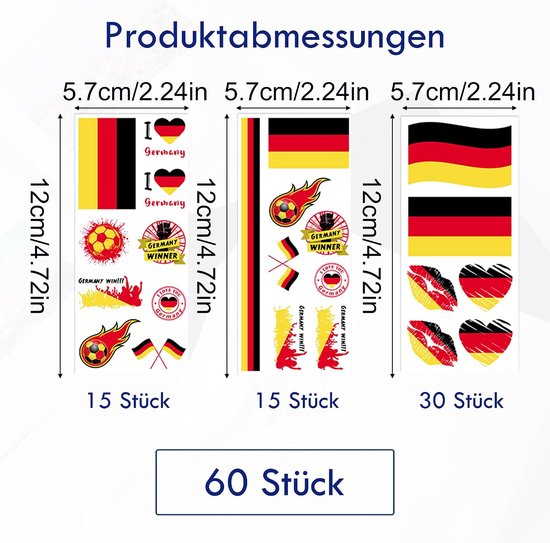 60 stuks Duitse stickers, tijdelijke voetbal-tattoo-stickers — afbeelding 3