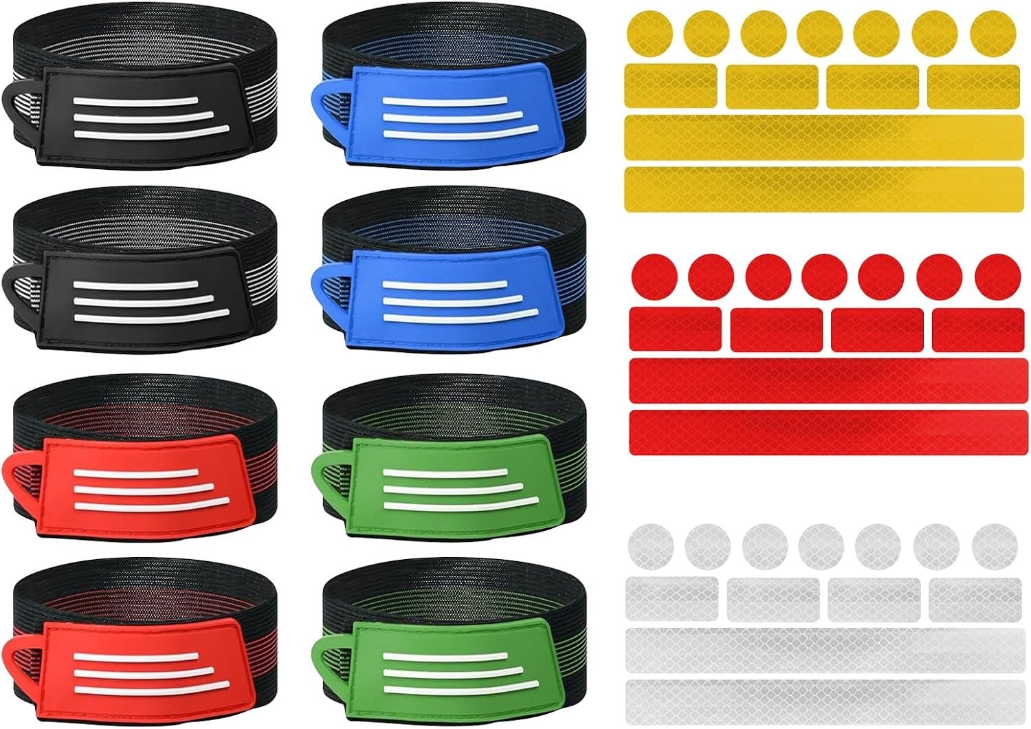 Set van 8 Elastische Fietsklemmen voor Broeken met Reflecterende Strepen, Ideaal voor Fietsen, Wandelen en Nachtveiligheid, Inclusief 3 Reflecterende Stickers