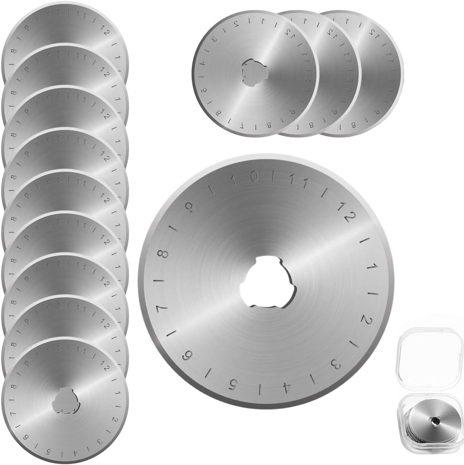 12 Stuks Vervangende 45mm Ronde Snijbladen van Roestvrijstaal voor Stof, Leer en Papier met Opbergdoos