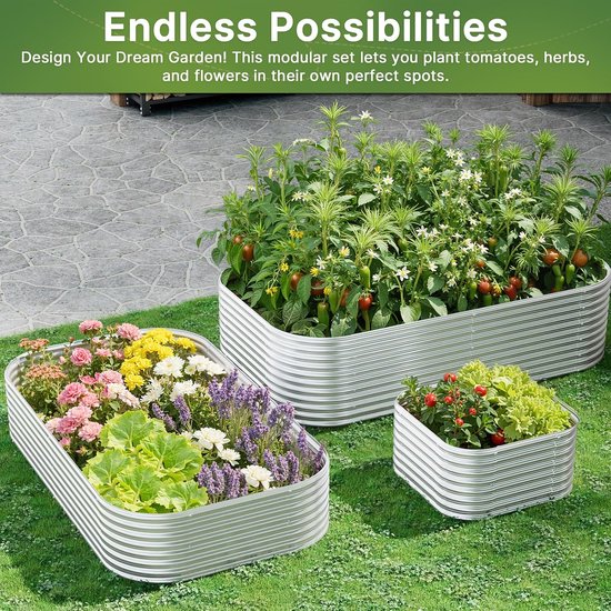 2 stuks hoog 2,4 x 1,2 x 0,5 m gegalvaniseerd verhoogd tuinbed buiten, metalen tuinbed voor groenten, bovengrondse tuinbak voor bloem, stalen verhoogde bedden voor tuinieren — afbeelding 2